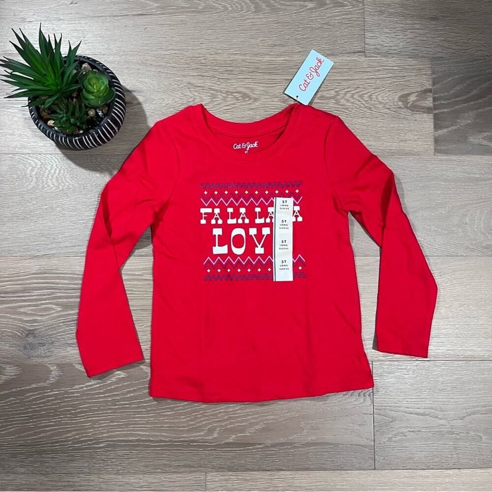 Cat & Jack Girls Long Sleeve Holiday Graphic T-Shirt Fa La La La Love 5T